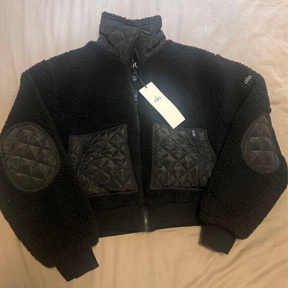 Alo Yoga Sherpa Edge Bomber Black Size S - Picture 5 of 11